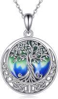 wholesale 925 Sterling Silver Celtic Knot Tree of Life Green Blue Agate Pendant Necklace-0-0