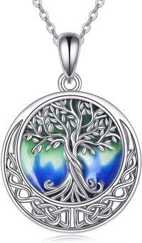 wholesale 925 Sterling Silver Celtic Knot Tree of Life Green Blue Agate Pendant Necklace-Enamel blue green