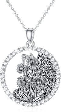 wholesale 925 Sterling Silver White Gold Plated Birthstone Flower Necklace for Women-04-April-Daisy