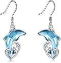 wholesale 925 Sterling Silver Dolphin Shape Crystal Dangle Drop Earrings for Women-0-0
