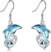 wholesale 925 Sterling Silver Dolphin Shape Crystal Dangle Drop Earrings for Women-rose gold