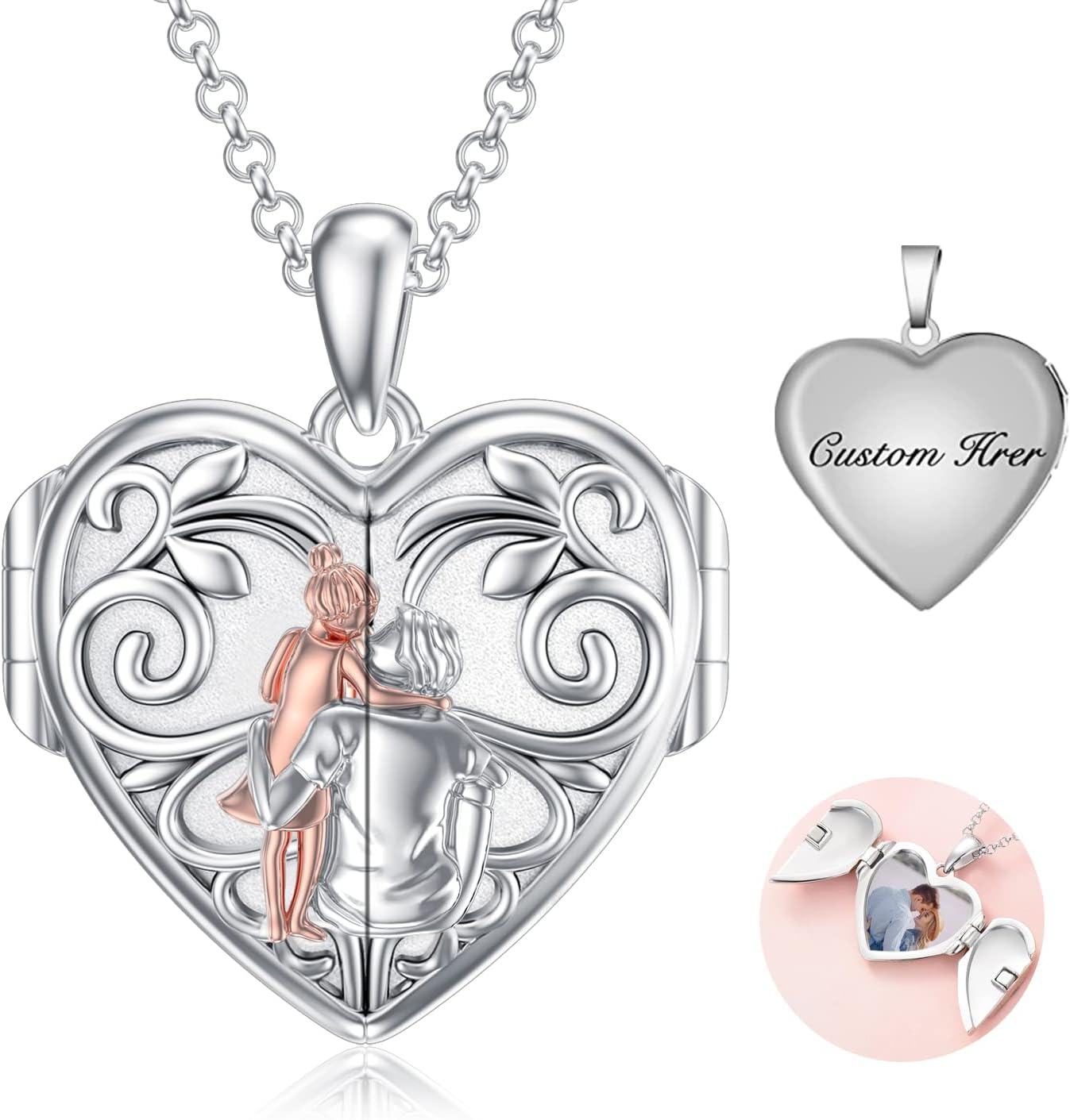Sterling Silver Abalone Shell Daughter Locket Necklace Gift from Mom Dad-03-02-Father Daughter Locket+ Photo-03-02-Father Daughter Locket-03-02-Father Daughter Locket+ Photo+Text