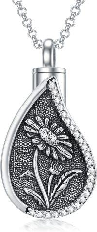 wholesale Sterling Silver Birth Flower Teardrop Urn Necklace for Ashes Memorial Jewelry-04-Daisy