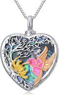 wholesale 925 Sterling Silver Heart-Shaped Abalone Shell Cremation Pendant with Hummingbird and Tree of Life Design - Memorial Keepsake Jewelry-0-0