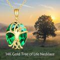 wholesale 14K Gold Green Crystal Tree of Life Pendant Necklace for Women Birthdays Gifts-0-2