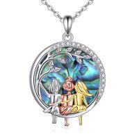 wholesale 925 Sterling Silver Pendant With Mother And Daughter Figures In Rainbow Mother Of Pearl-3 sisters necklace-abalone