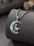 wholesale 925 Sterling Silver T-Rex Dinosaur on Turquoise Crescent Moon Pendant Necklace-0-3