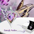 wholesale 925 Sterling Silver Purple Crystal Butterfly Pendant Necklace 26mm 18+2 Extender Chain Gift for Women-0-4