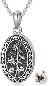 wholesale Sterling Silver 12 Month Birth Flower Photo Locket Necklace Jewelry Gift -2.text customized-11-November-Chrysanthemum-1.no custom-3.photo&text customized-11-November-Chrysanthemum-text-11-November-Chrysanthemum-p