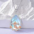 wholesale 925 Sterling Silver Moonstone Piano Girl Pendant Necklace with Rose Gold Accents and Cubic Zirconia Stones-0-3