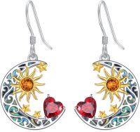 wholesale 925 Sterling Silver Heart Birthstone Sun Moon Dangle Drop Earrings for Women Mom-Garnet Jan.