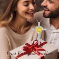 wholesale TOUPOP Citrine Cross Necklace For Women Sterling Silver November Birthstone Cross Pendant Necklace Heart Cross Christian Jewelry Birthday Christmas Gifts For Women Her -0-2