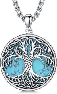 wholesale Black  Celtic Knot Tree Of Life Round Medallion Pendant with 3mm Rolo Chain - Men Women  Set-Turquoise