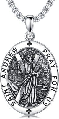 wholesale Stainless Steel Sterling Silver Saint Religious Necklace for Men Women-K Saint Andrew Necklace