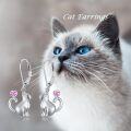 wholesale Sterling Silver Red Heart Cute Cat Dangle Earrings for Women-0-17