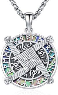 wholesale 925 Sterling Silver Celtic Knot Pendant with Abalone Shell Inlay and Rune Design Necklace for Women & Men Irish Jewelry -04-St Brigid Cross Rune Necklace
