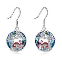 TOUPOP Sterling Silver Blue Crystal Tree Of Life Mushroom Earrings For Women-undefined