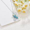 wholesale 925 Sterling Silver Opal Butterfly Heart Pendant Necklace with Cubic Zirconia Accents and Chain for Women Girls  (Blue)-0-3