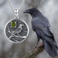 wholesale Silver Synthetic Stone Raven Pendant Crow Round Necklace Gift for Women-0-50
