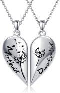 wholesale 925 Sterling Silver Heart Dandelion Mother Daughter Matching Necklaces Set Gifts for Family-0-0