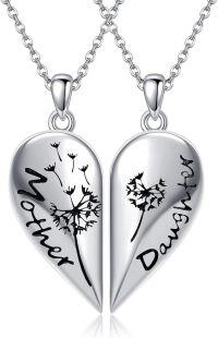 wholesale 925 Sterling Silver Heart Dandelion Mother Daughter Matching Necklaces Set Gifts for Family-Mom Daughter Heart