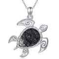 wholesale 925 Sterling Silver Black Labradorite Sea Turtle Necklace with Palm Tree Design for Women and Girls-0-0