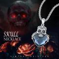 wholesale 925 Sterling Silver Blue Crystal Heart Pirate Skull Pendant Gothic Necklace for Women and Men-0-5