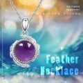wholesale 925 Sterling Silver Purple Amethyst Round Pendant with Leaf Design Chain Necklace for Women-0-5