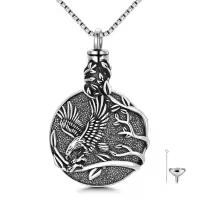 TOUPOP Sterling Silver Oxidation Eagle Urn Necklace Cremation Jewelry-undefined