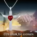TOUPOP Sterling Silver Garnet Wing Cross Memorial Urn Pendant-0-5