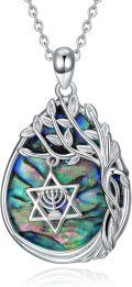 wholesale 925 Sterling Silver Abalone Shell Menorah Star of David Tree Of Life Pendant Necklace for Women Gifts-0-0