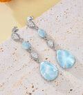 wholesale Sterling Silver White Opal Larimar Turquoise Moissanite Drop Dangle Earrings for Women-0-3
