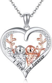 wholesale 925 Sterling Silver Heart Love Pendant with Two Otters and I love you forever Inscription - Gifts for Her-Otter
