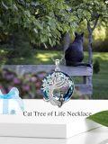 wholesale 925 Sterling Silver Tree of Life with Cat and Blue Crystal Pendant Necklace - Unique Gifts for Women & Cat Lovers-0-5
