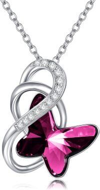 wholesale 925 Sterling Silver Blue Butterfly Pendant Necklace Wholesale With Crystal Accents-Purple