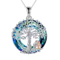 TOUPOP Sterling Silver Blue Crystal Tree Of Life Sister Pendant Necklace-0-0