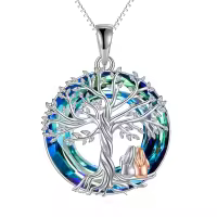 TOUPOP Sterling Silver Blue Crystal Tree Of Life Sister Pendant Necklace-undefined
