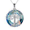 TOUPOP Sterling Silver Blue Crystal Tree Of Life Sister Pendant Necklace-0-0
