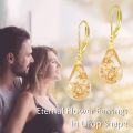 wholesale Gold 925 Sterling Silver Pressed Flower Teardrop Dangle Leverback Earrings with Gold Foil and Stones-0-2