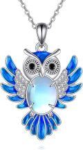 wholesale 925 Sterling Silver Blue Moonstone Owl Pendant Necklace-0-0