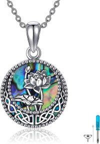 wholesale 925 Sterling Silver Lotus Flower Abalone Shell Urn Necklace Cremation Jewelry for Ashes Memorial Keepsake Pendant with Funnel and Fill Tool Set-Coin-Lotus Flower