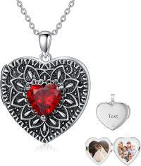 wholesale  Sterling Silver Birthstone Gemstone Heart Photo Locket Necklace Holds 2 Pictures Jewelry Gift -05 May-06 June-12 December-11 November-02 February-10 October-09 September-04 April-07 July-08 August-01 January-03 March