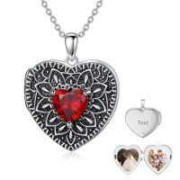 wholesale 925 Sterling Silver Birthstone Gemstone Heart Photo Locket Necklace Holds 2 Pictures Jewelry Gift-05 May-06 June-12 December-11 November-02 February-10 October-09 September-04 April-07 July-08 August-01 January-03 March
