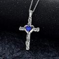 wholesale TOUPOP Birthstone Cross Necklace For Women 925 Sterling Silver Heart Cross Pendant Necklace I Love You Jewelry Anniversary Birthday Christmas Gifts For Her Mom Wife Girlfriend -0-2