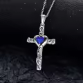 TOUPOP Sterling Silver Birthstone Heart Cross Pendant Necklace For Women-0-2