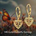 wholesale Gold 14K Flower Filigree Heart Dangle Drop Leverback Earrings for Women - Christmas Gift Ideas-0-1