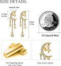 wholesale Gold 925 Sterling Silver CZ Sparkling Crescent Moon & Stars Dangle Drop Earrings with Chain 2 Long-0-3