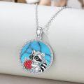 wholesale 925 Sterling Silver Turquoise Stone Raccoon Pendant Necklace s for Women and Girls-0-2