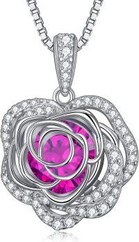 wholesale  Sterling Silver 12 Birthstone Rose Pendant Necklace Mother s Day Gift -10-Oct-Tourmaline