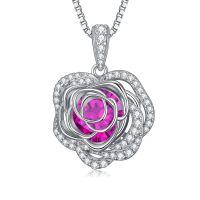 wholesale 925 Sterling Silver 12 Birthstone Rose Pendant Necklace Mother s Day Gift-10-Oct-Tourmaline